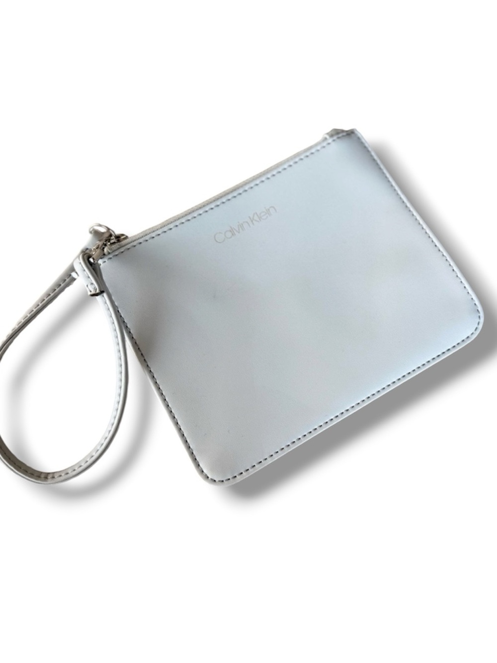 Calvin Klein Light Powder Blue Zip Top Wristlet Clutch Purse Logo Lining